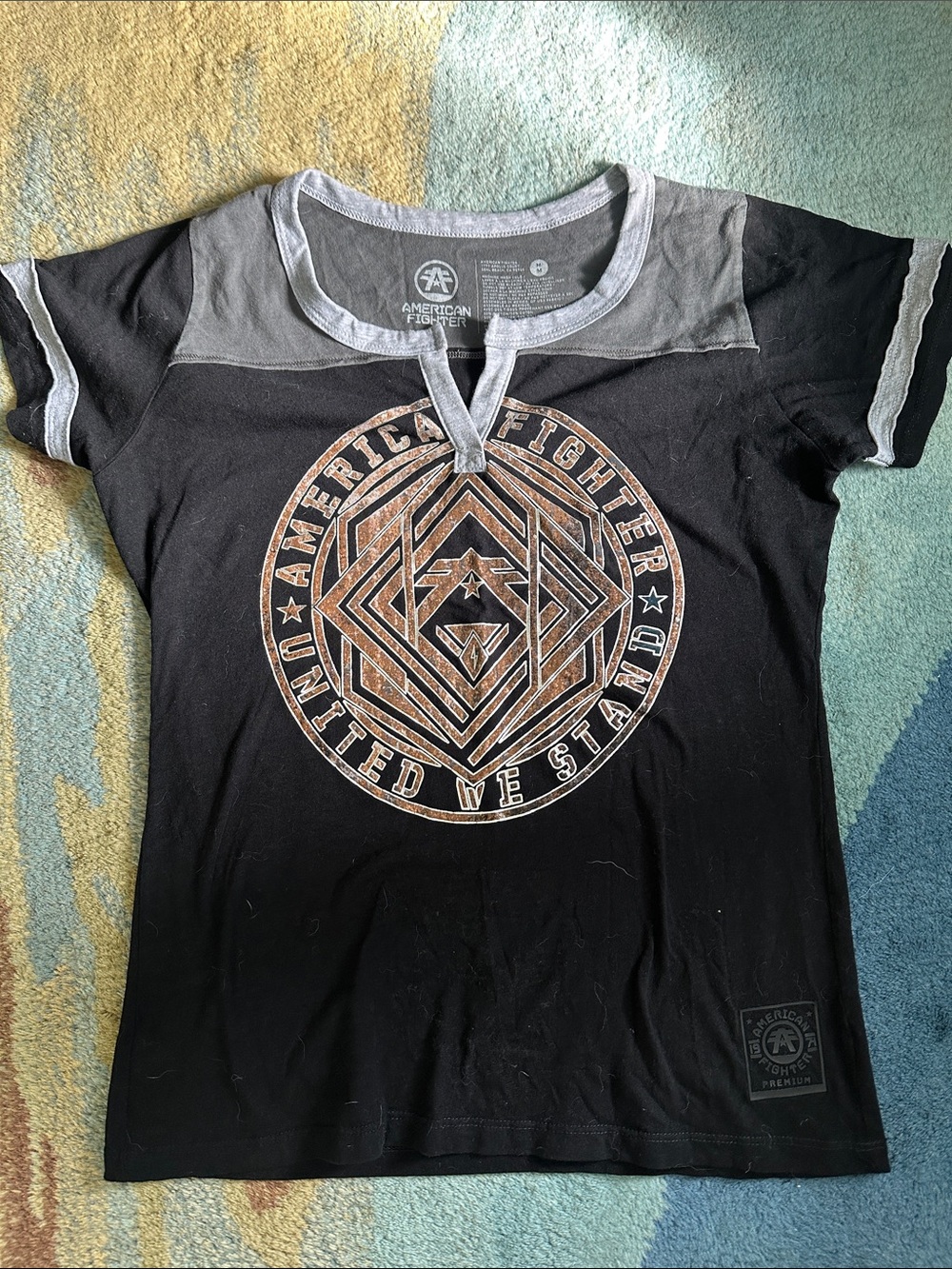 American Fighter Black Short-Sleeve Graphic Tee with Gray Trim